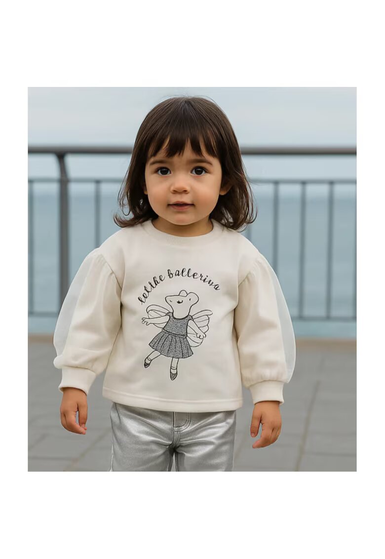 Panco Bluza cu maneca lunga si tull - model soricel - - Little Ballerina - Ecru - pentru fetite - Ecru
