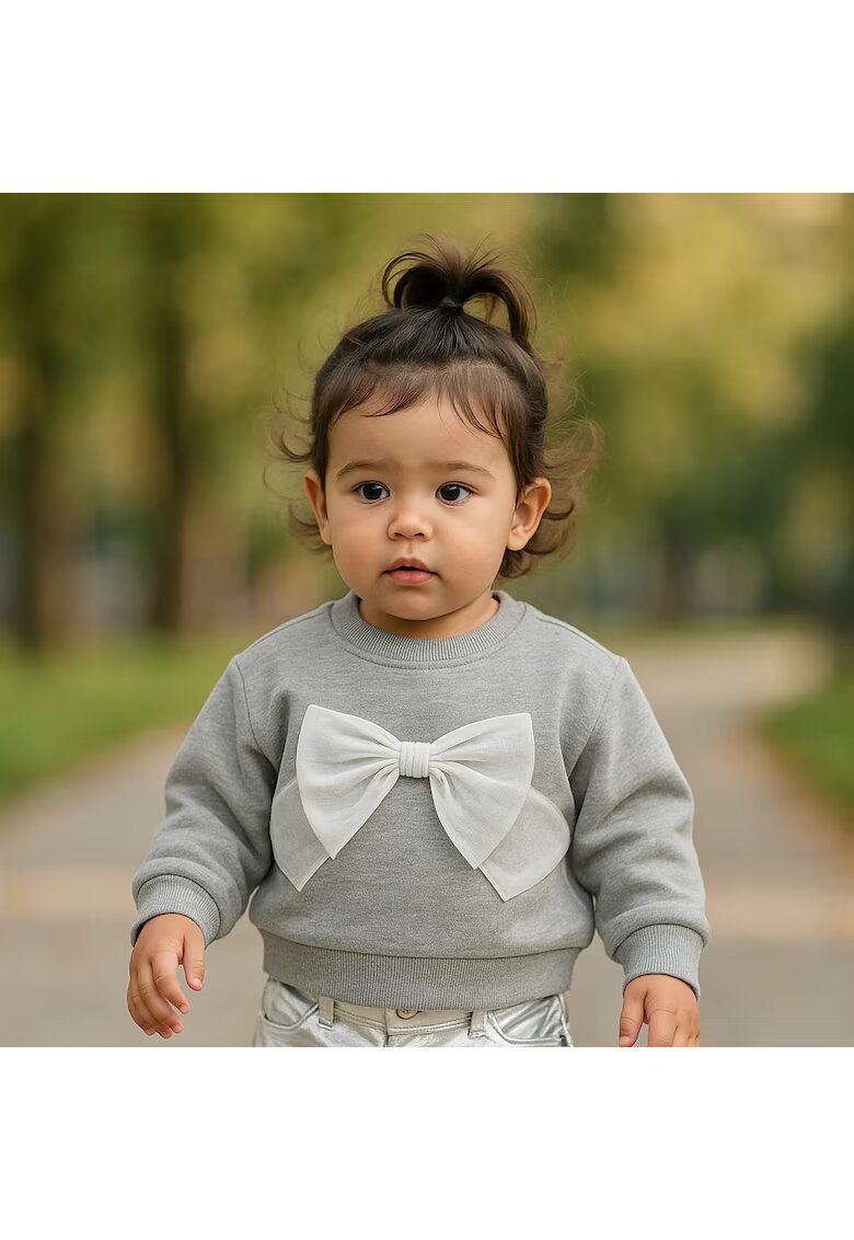 Panco Bluza groasa cu maneca lunga si fundita din tull - - Little Ballerina - Gri Melanje - pentru fetite - Gri