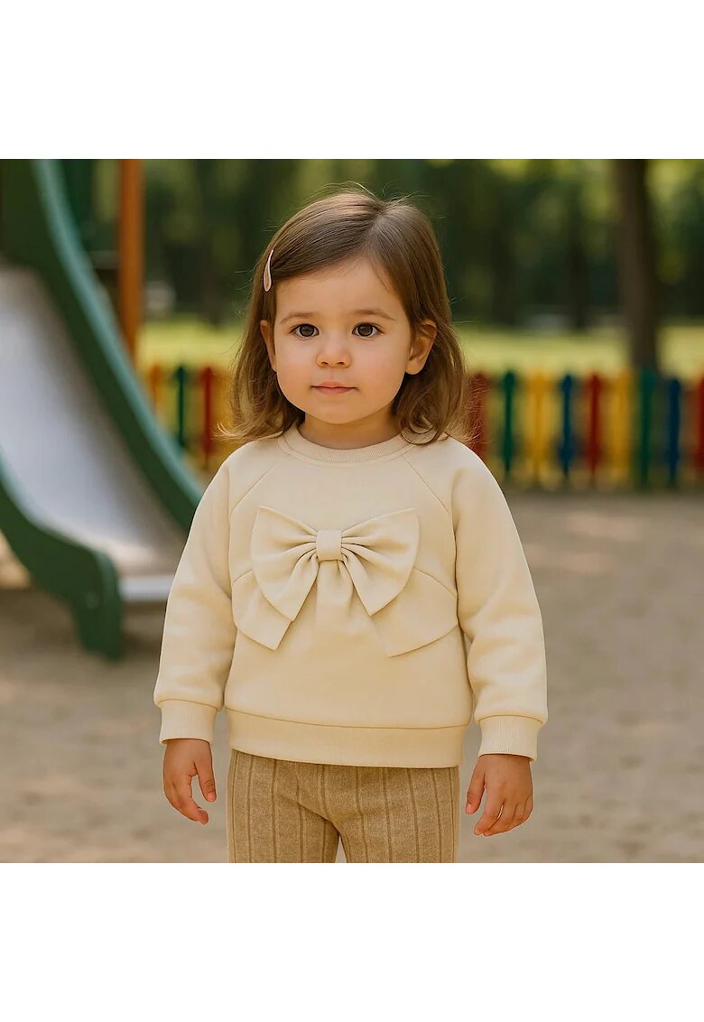 Panco Bluza groasa cu maneca lunga si fundita - - Minimal Optimist - Bej - pentru fetite - Bej