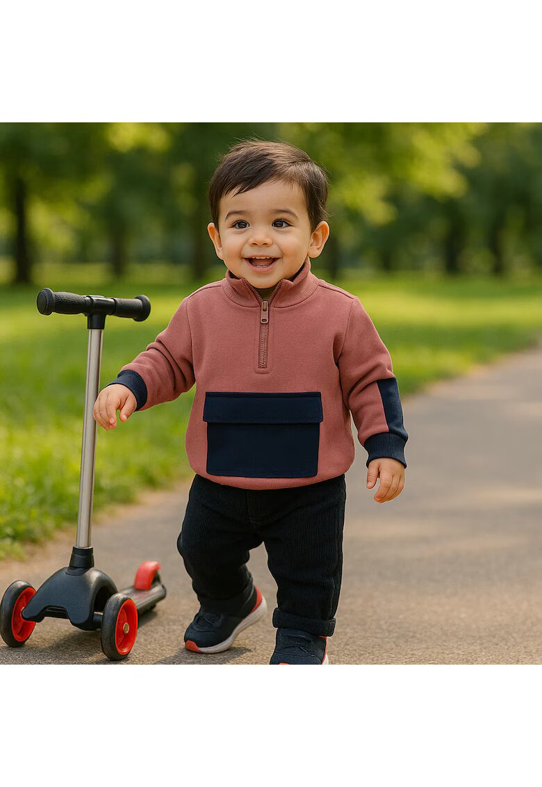 Panco Bluza sport cu fermoar si buzunar negru Color Block - - Let`s Explore - Rose - pentru baietei - Roz