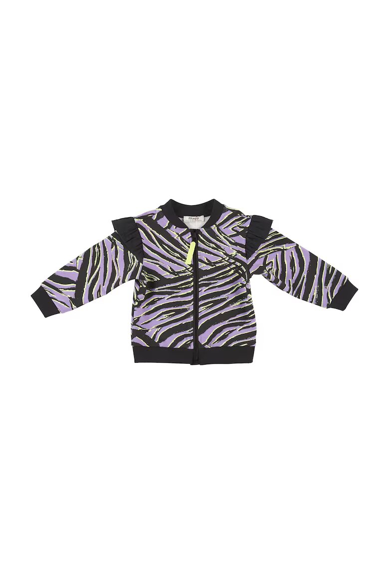 Panco Bluza sport cu fermoar si imprimeu Zebra - Zebra`s - Negru si Lila - pentru fetite - Negru