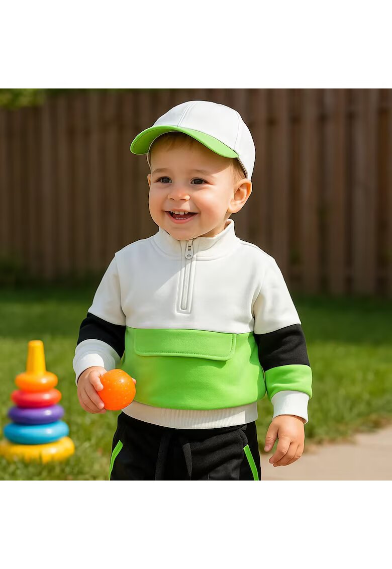Panco Bluza sport - Natural Power - Alb cu dungi verzi - pentru baietei - Alb