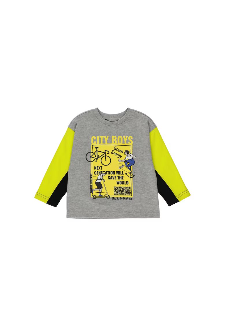 Panco Bluza subtire cu maneca lunga imprimata - City Boys - Gri cu maneci Galbene - pentru baietei - 92