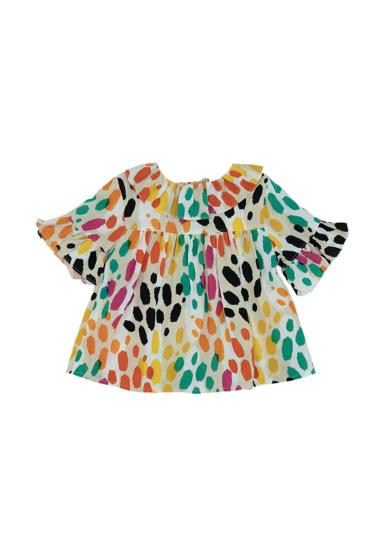 Panco Bluza vaporoasa cu maneca scurta si volane - Hope - cu buline colorate - pentru fetite - Bej