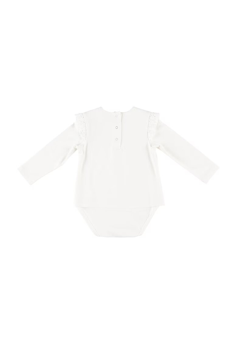 Panco Body cu maneca lunga si volan cu broderie - Bravery - Ecru - pentru fetite - Ecru