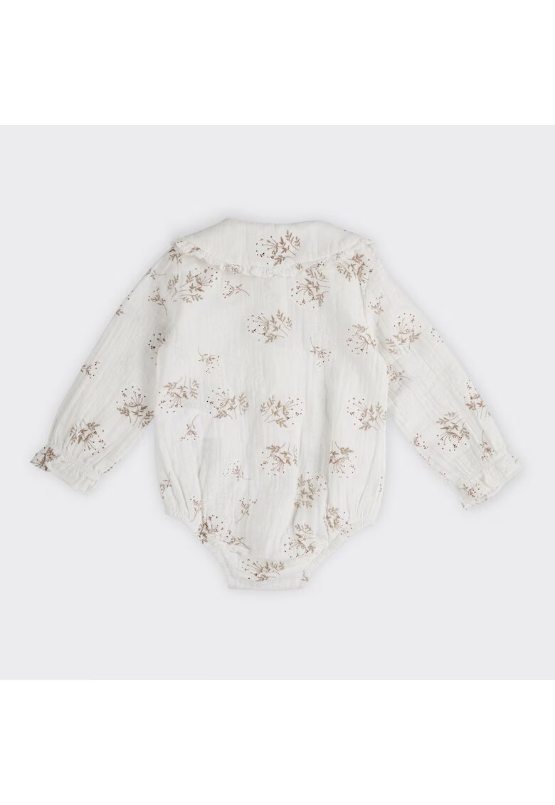 Panco Body tip camasa - cu guler brodat si floricele - - Zoey - Alb si Bej - pentru fetite - Ecru