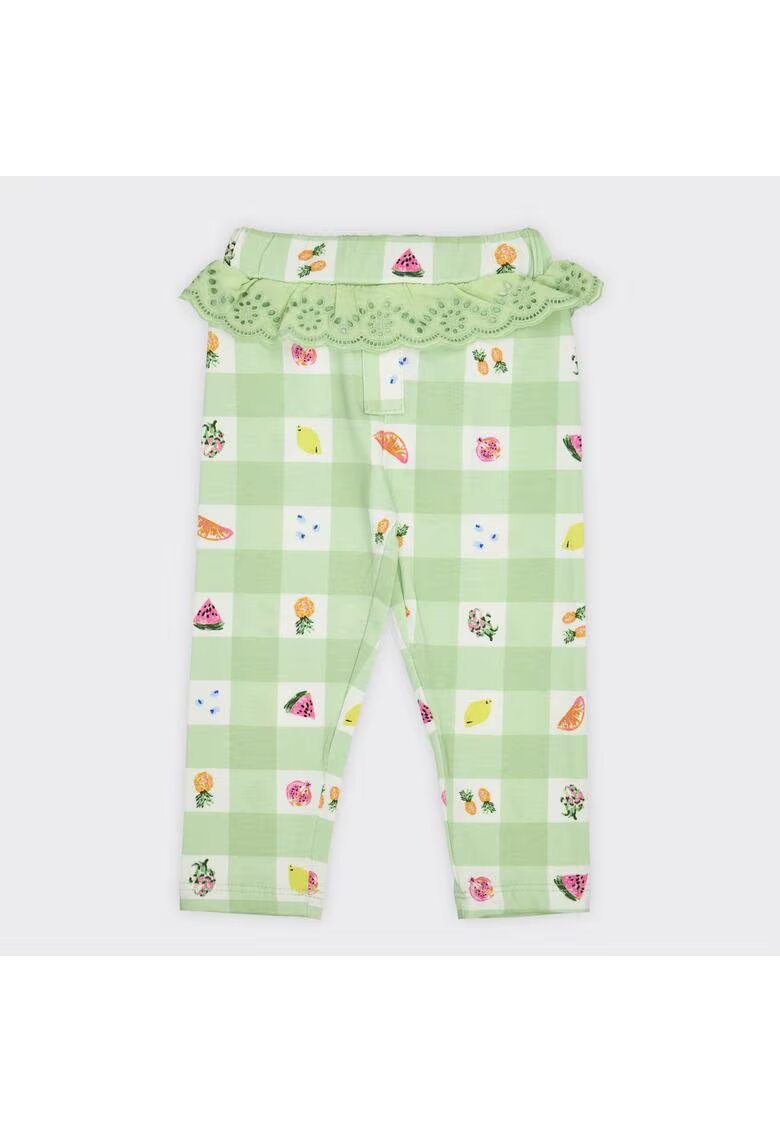 Panco Colanti in carouri cu volan in talie si detalii fructe - Vivian - Verde Mint - pentru fetite - Verde menta