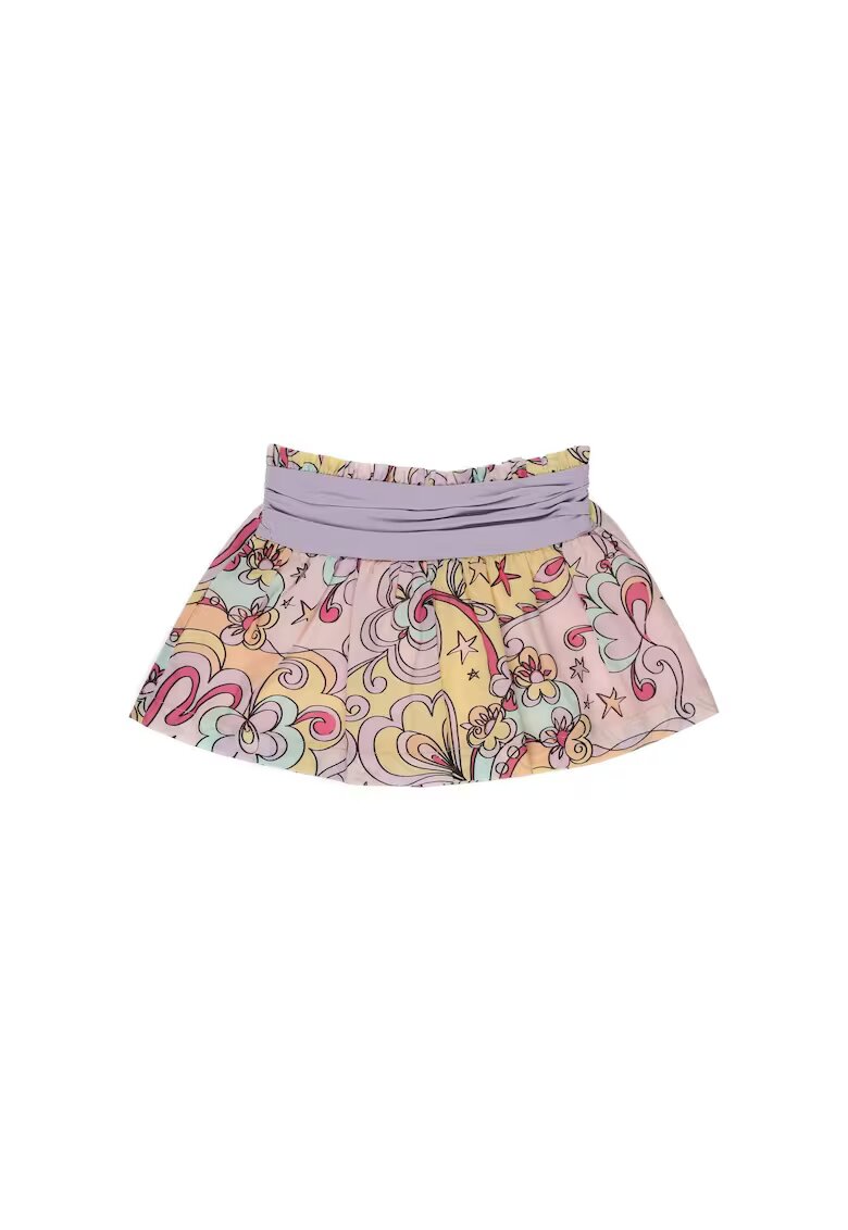Panco Fusta cu banda mov in talie si imprimeu colorat - Star Light - Roz - pentru fetite - Roz