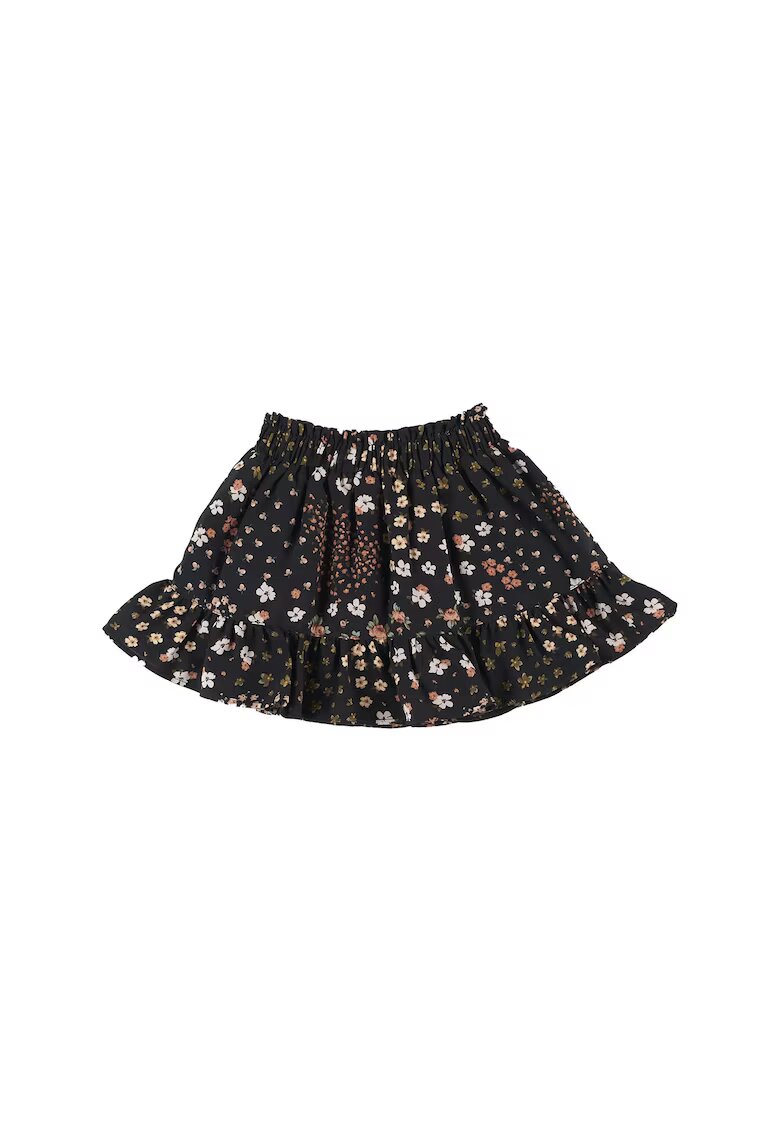 Panco Fusta cu volan si imprimeu floral - Blossoms - Negru cu floricele - pentru fetite - Negru