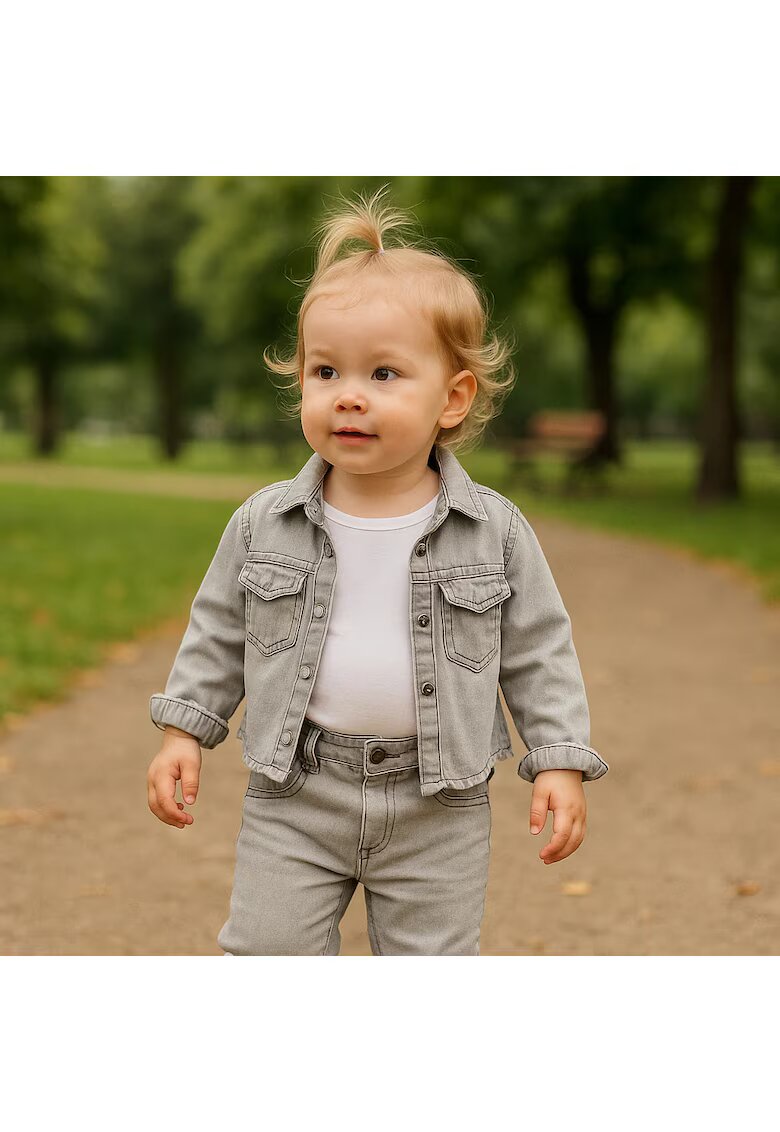 Panco Geaca de blugi cu broderie - Elena - Gri - Denim - pentru fetite - Gri