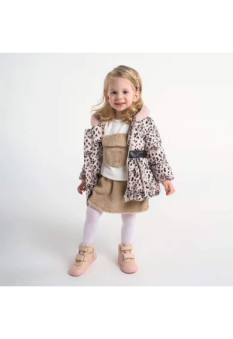 Panco Geaca groasa cu blanita - cu gluga si curea in talie - - Baby - Bej - Animal Print - pentru fetite - Bej