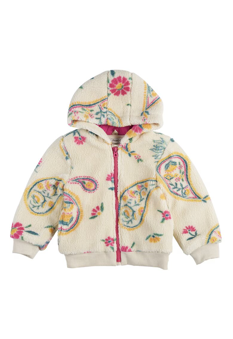 Panco Jacheta cu gluga Teddy - fermoar roz si imprimeu - Flexible - Ecru - pentru fetite - Ecru