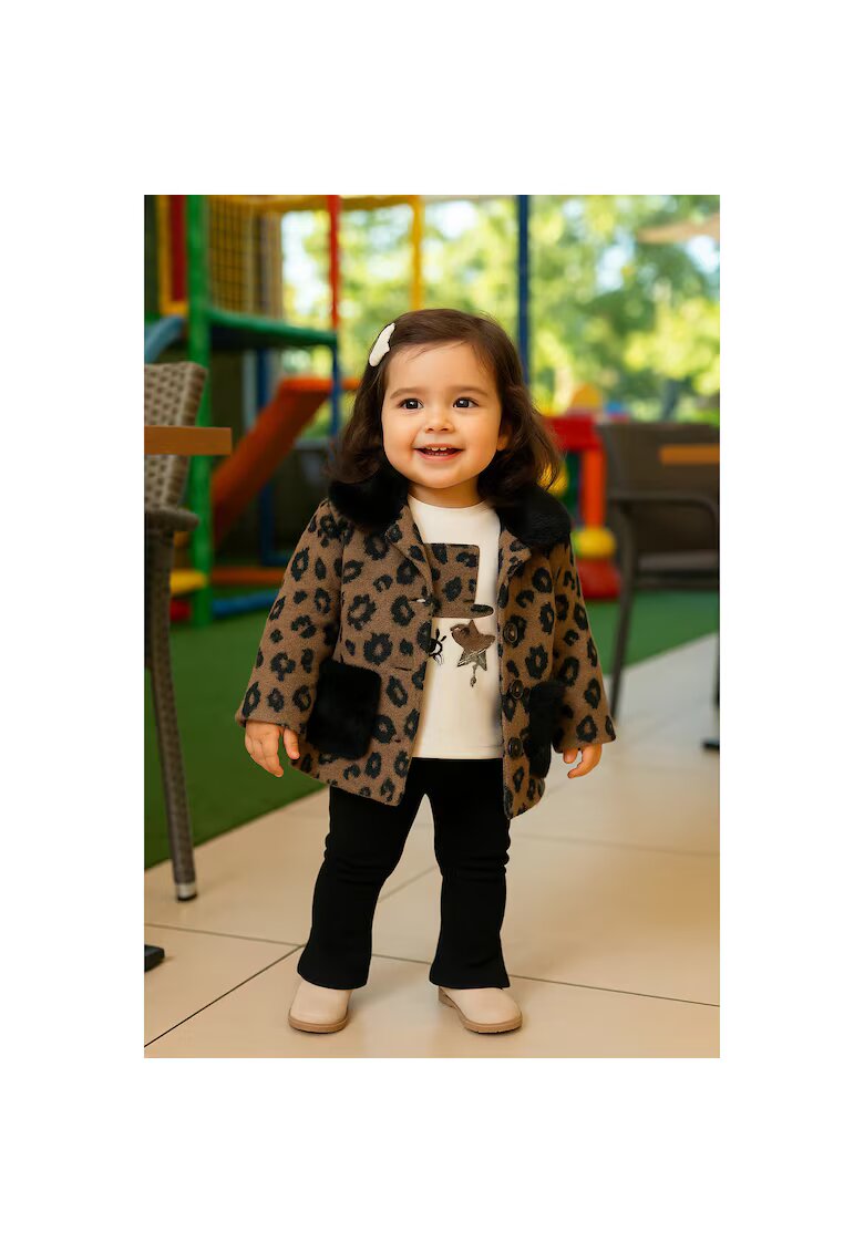 Panco Palton elegant cu blanita - - Chic - Maro - Animal Print - pentru fetite - Maro