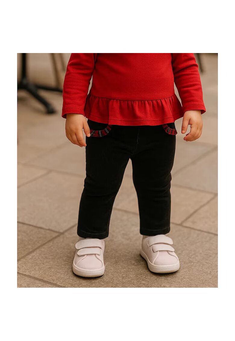 Panco Pantaloni cu volan rosu la buzunare - Stuart - Negru - pentru fetite - Negru