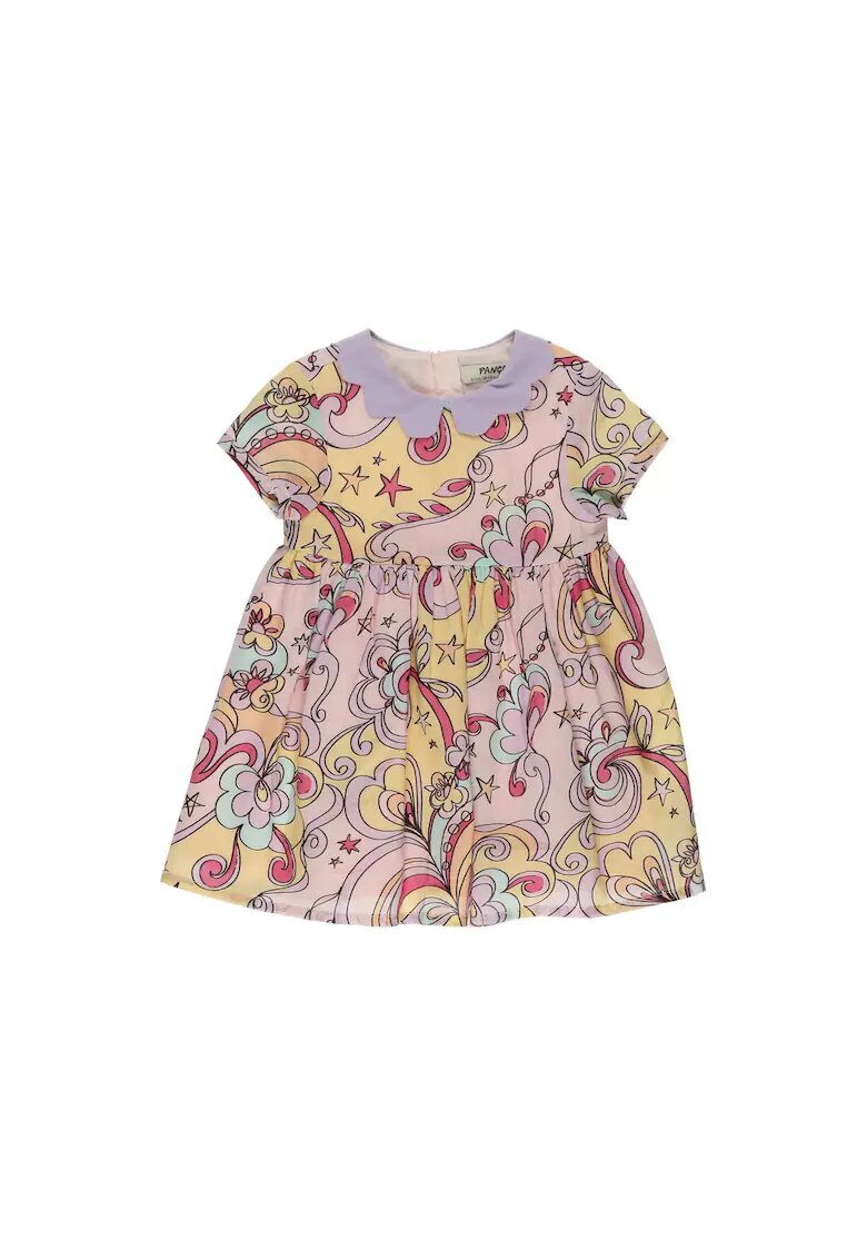 Panco Rochie cu guler Mov si imprimeu multicolor - Star Light - Roz - pentru fetite - Roz