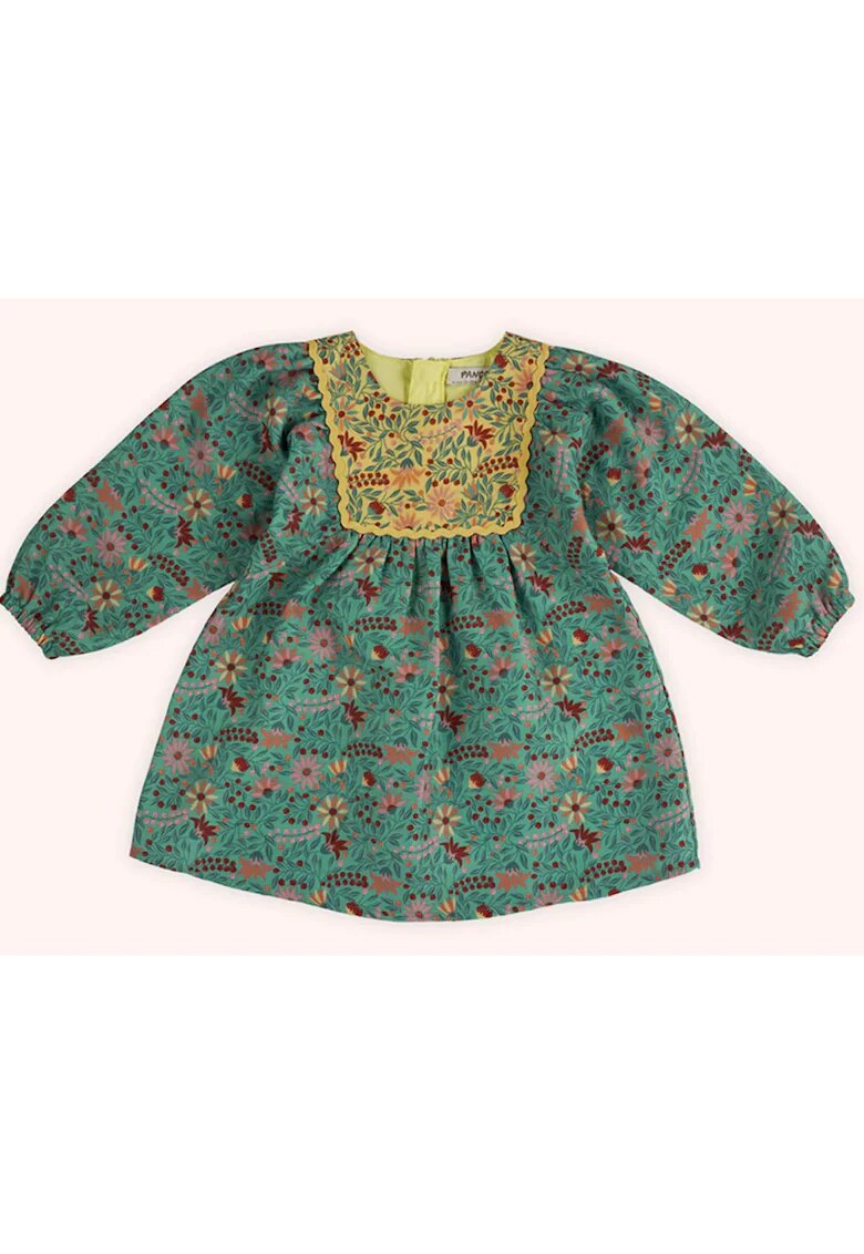 Panco Rochie cu maneca lunga - Retro Journey - Verde & Galben - pentru fetite - Verde