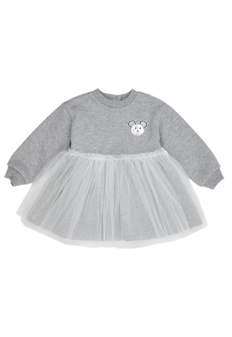 Panco Rochie cu maneca lunga si iepuras - cu tull - - Little Ballerina - Gri Melanje - pentru fetite - Gri