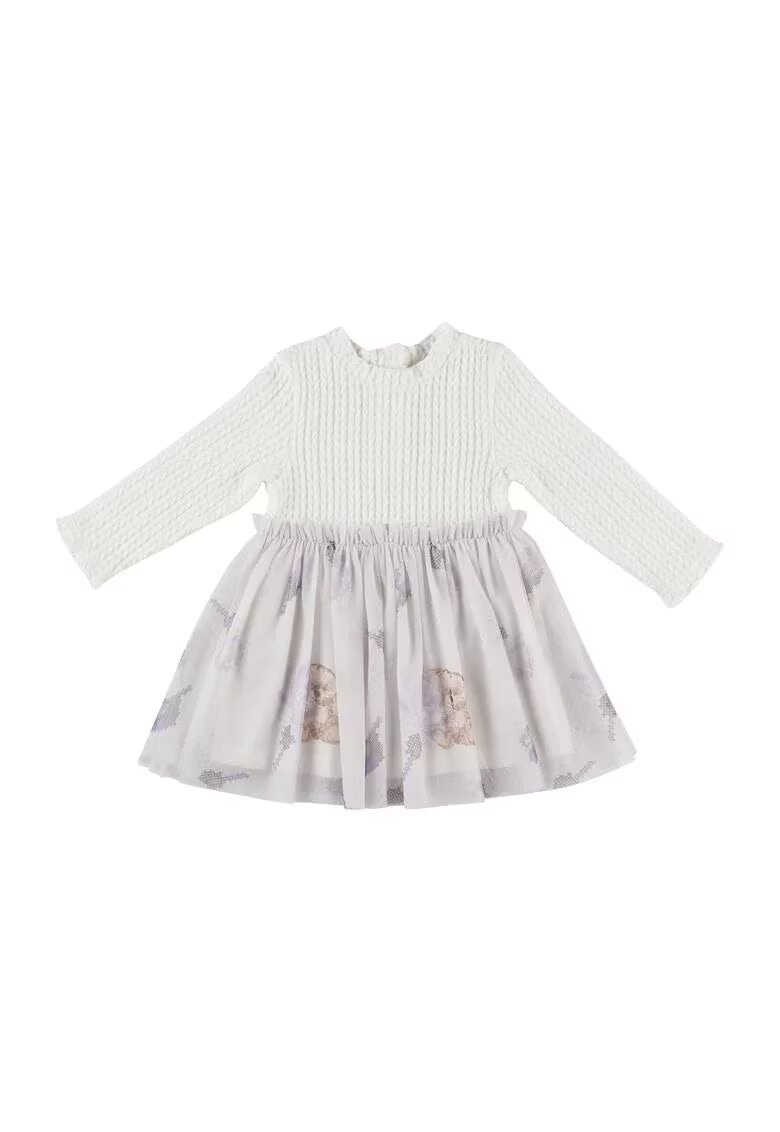 Panco Rochie tricotata cu fusta din tull - Cute Bear - Ecru - pentru fetite - Ecru