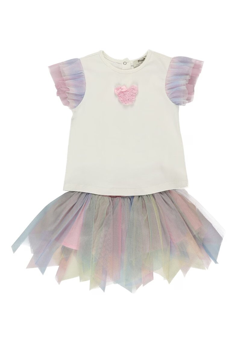 Panco Set 2 piese: tricou si fusta tutu - Rainbow - Multicolor - pentru fetite - Alb