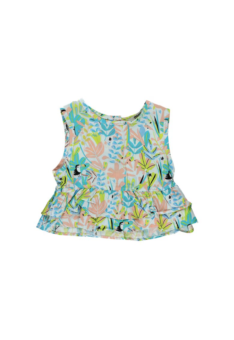 Panco Top cu volan in talie - Jungle - Mint - cu imprimeu floral - pentru fetite - Verde menta