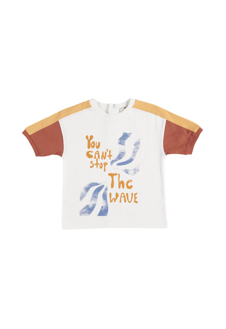 Panco Tricou cu imprimeu si maneci colorate - Wave Crew - Ecru - pentru baietei - Ecru