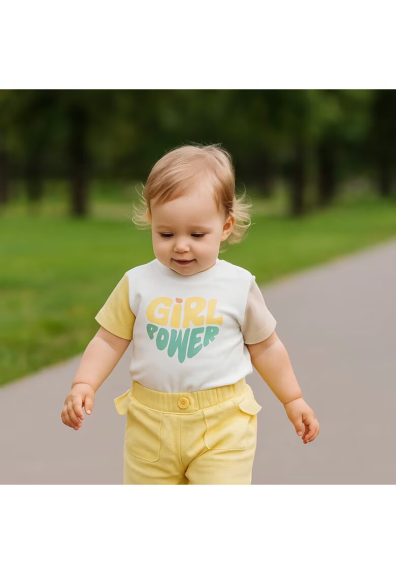 Panco Tricou imprimat - Keep Going - Alb cu maneci colorate - pentru fetite - Alb