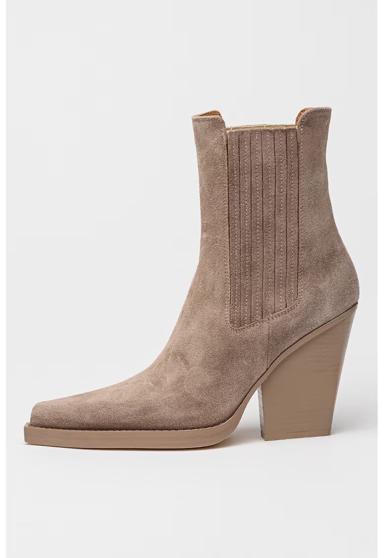 PARIS TEXAS Botine cowboy din piele intoarsa Dallas - Maro taupe