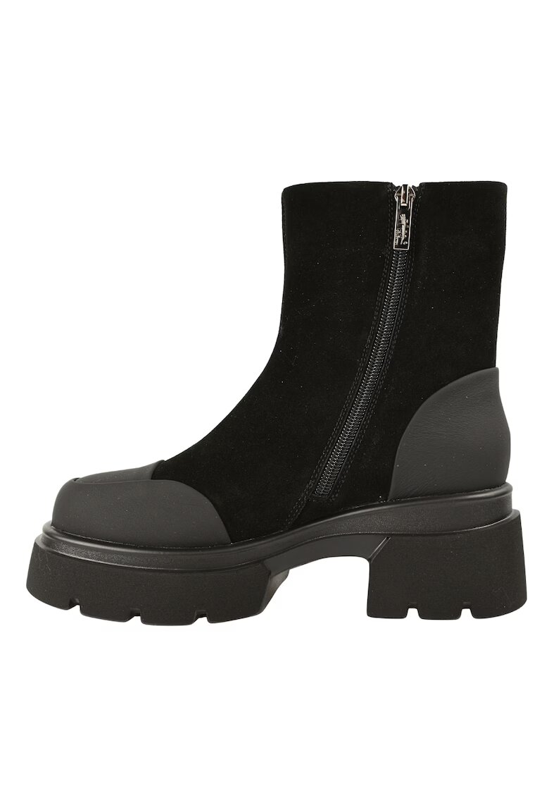 PASS Collection Ghete din piele si piele intoarsa - cu toc masiv - Negru