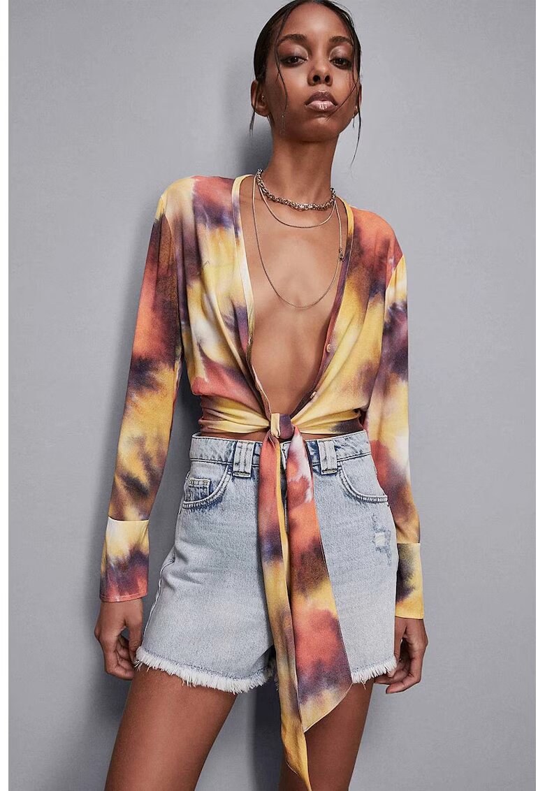 Patrizia Pepe Cămașă cu mânecă lungă - cordon reglabil în talie și imprimeu tie dye - Multicolor