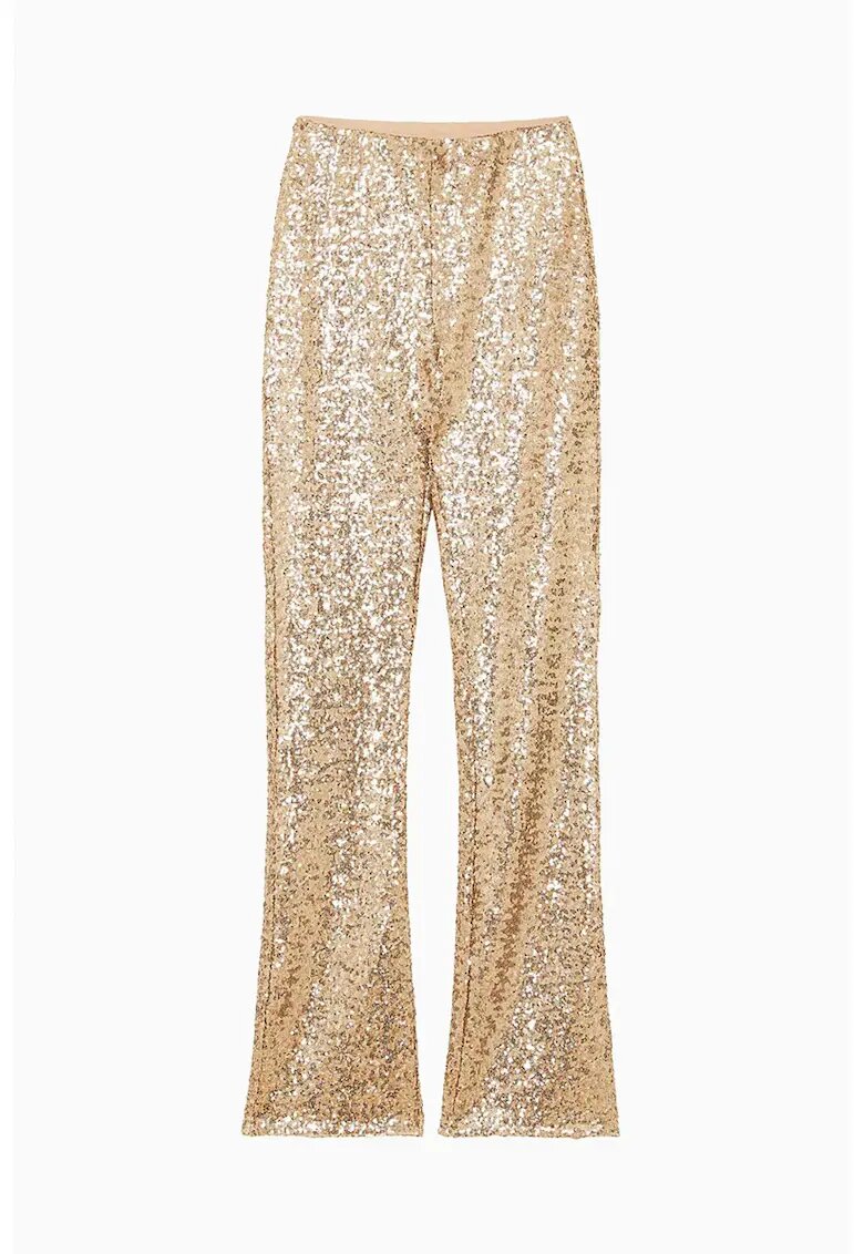 Patrizia Pepe Pantaloni slim-fit - evazati - din tul elastic cu paiete - Auriu - XS/S