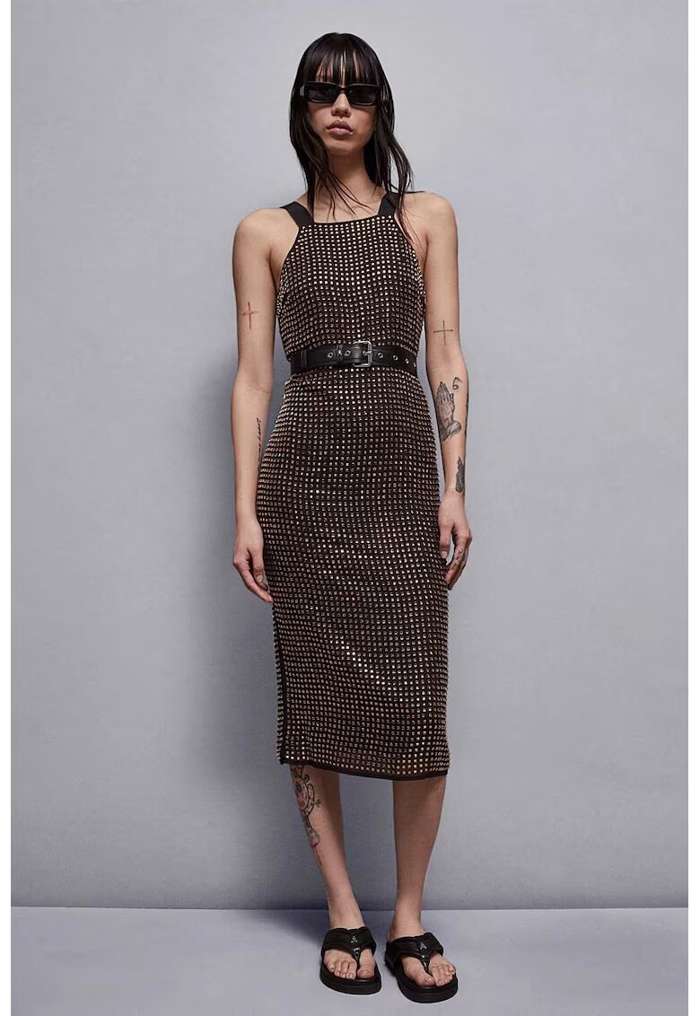 Patrizia Pepe Rochie midi cu aplicatii tip cristale - Negru