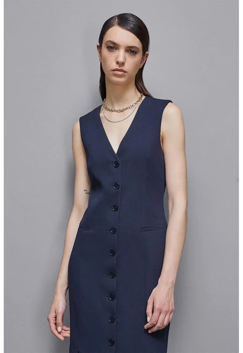 Patrizia Pepe Rochie midi cu inchidere prin nasturi - Bleumarin