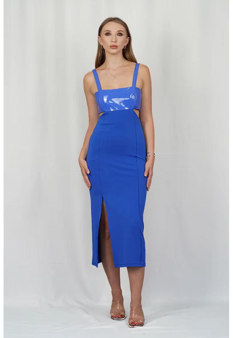 Patrizia Pepe Rochie midi - decupata lateral cu top imitatie de piele - Albastru