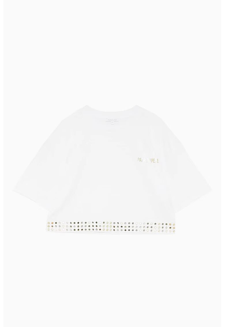 Patrizia Pepe Tricou crop - cu detalii micro tip oglindă aplicate în trei rânduri - Alb