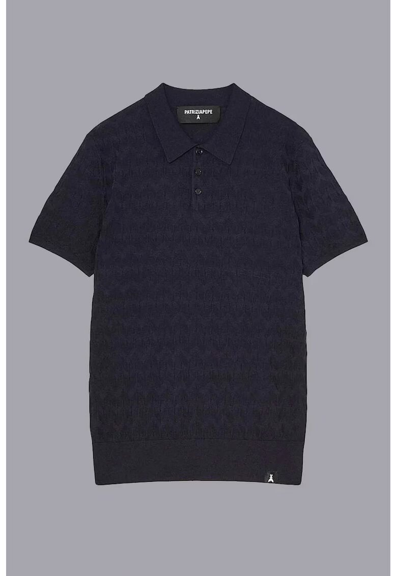 Patrizia Pepe Tricou cu guler polo și material texturat - Albastru inchis