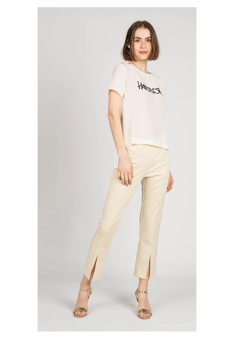 Patrizia Pepe Tricou din matase cu imprimeu text - 36
