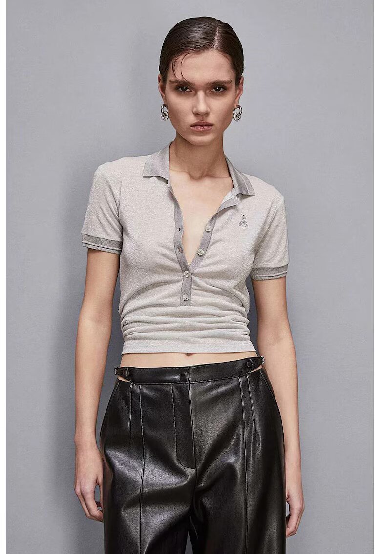 Patrizia Pepe Tricou polo cu sclipici - Argintiu