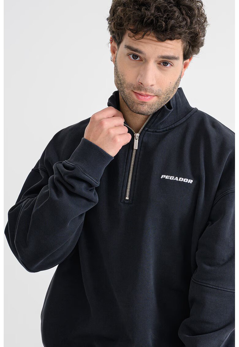 Pegador Bluza de trening cu guler cu fermoar scurt si maneci cazute - Negru stins