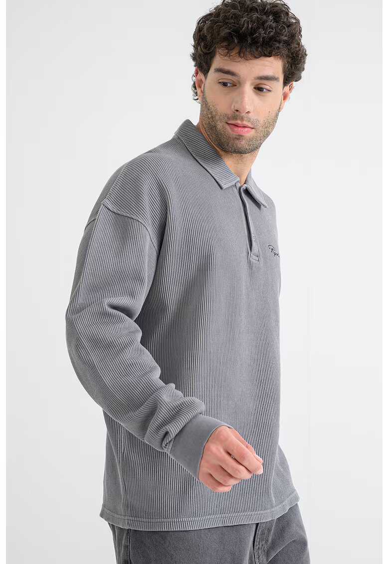 Pegador Bluza striata polo cu maneci cazute - Gri inchis