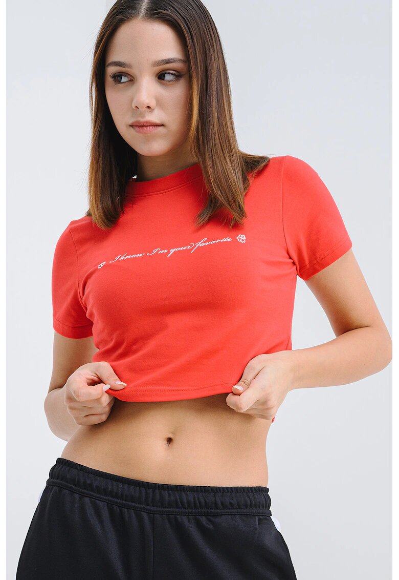 Pegador Tricou crop din bumbac cu decolteu la baza gatului - Rosu
