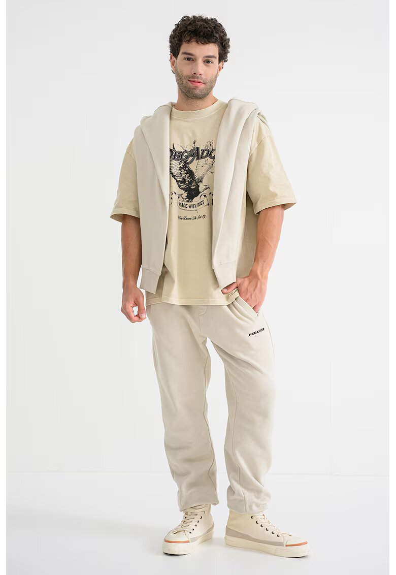 Pegador Tricou din bumbac cu imprimeu grafic - Negru stins/Bej deschis