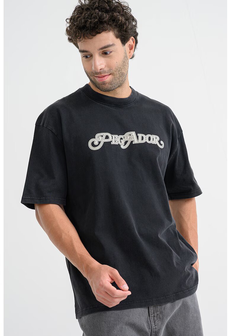 Pegador Tricou din bumbac cu imprimeu logo si maneci cazute - Negru stins