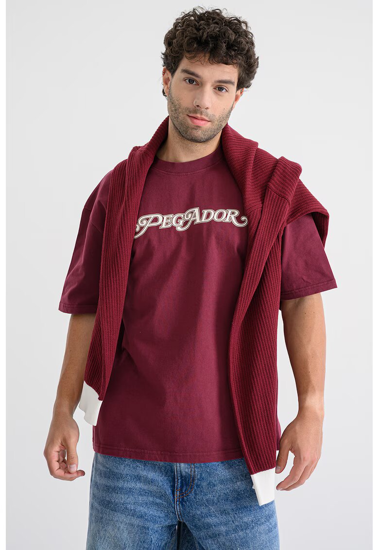 Pegador Tricou din bumbac cu imprimeu logo si maneci cazute - Rosu stins