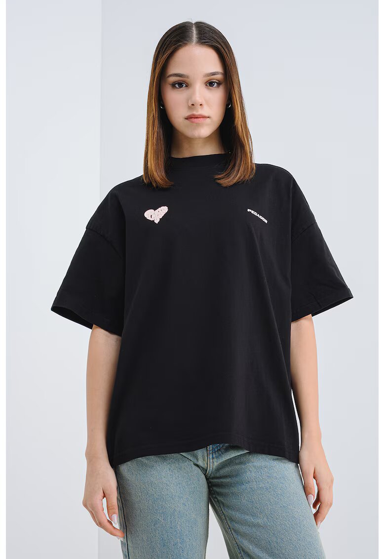 Pegador Tricou supradimensionat cu imprimeu logo - Negru/Roz prafuit