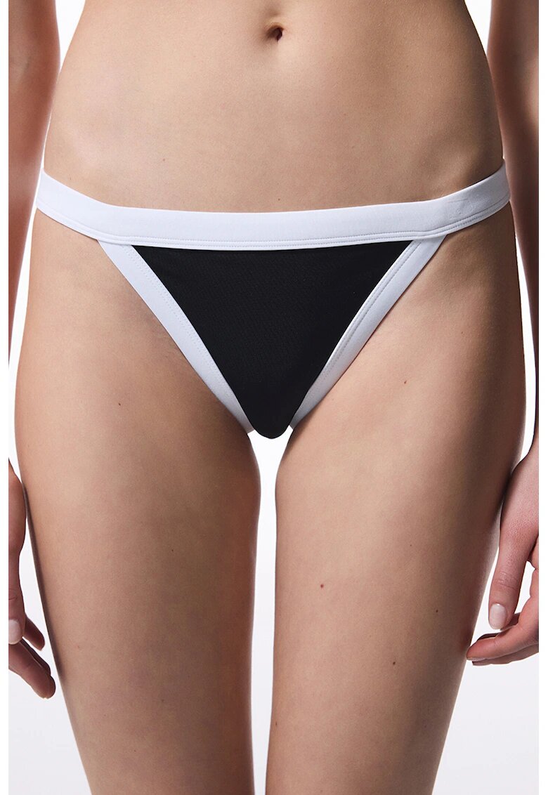 Penti Bikini brazilian - Negru/Alb optic