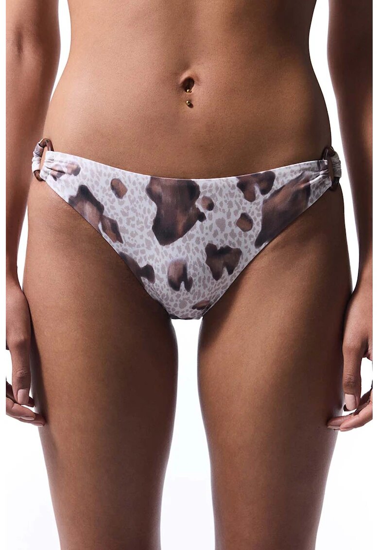 Penti Bikini brazilieni cu inele laterale - Alb/Maro