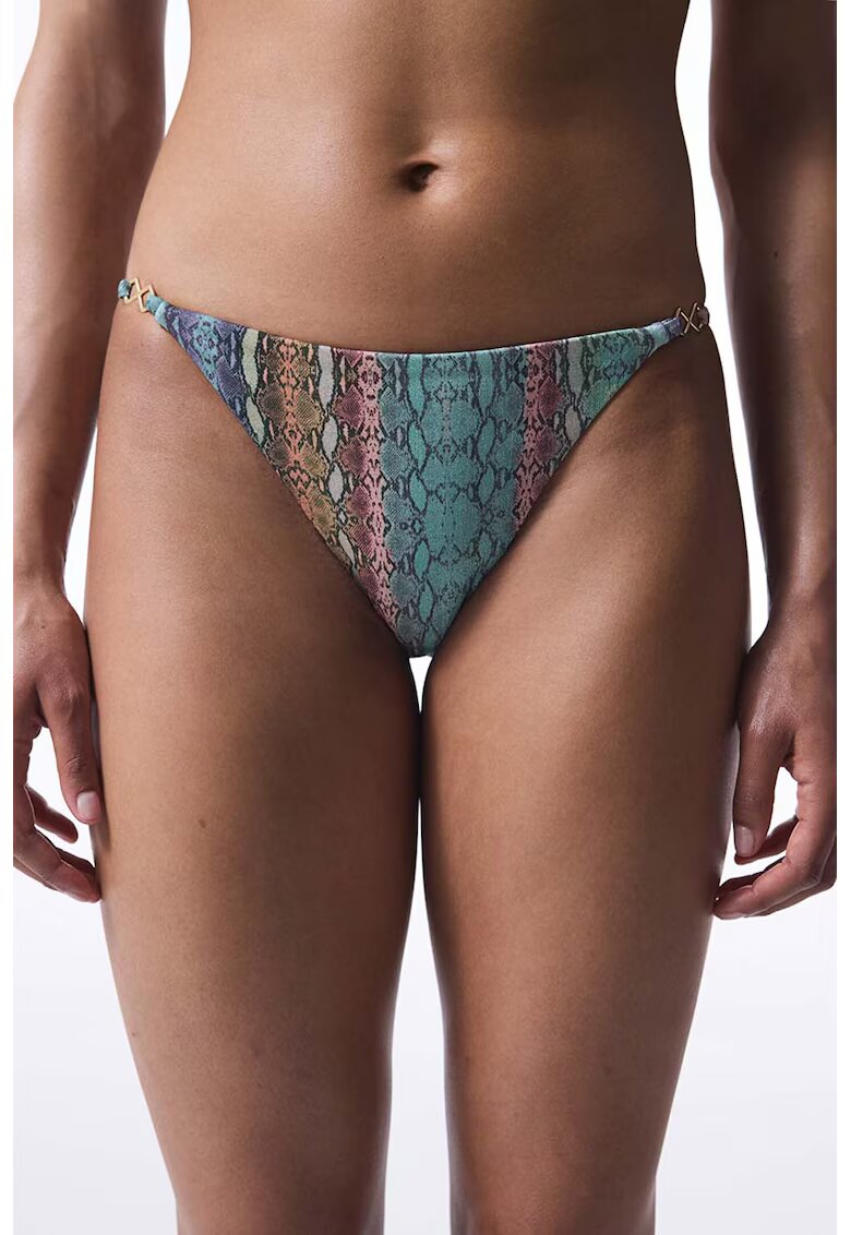 Penti Bikini brazilieni cu model piele de sarpe - Galben/Turcoaz/Roz