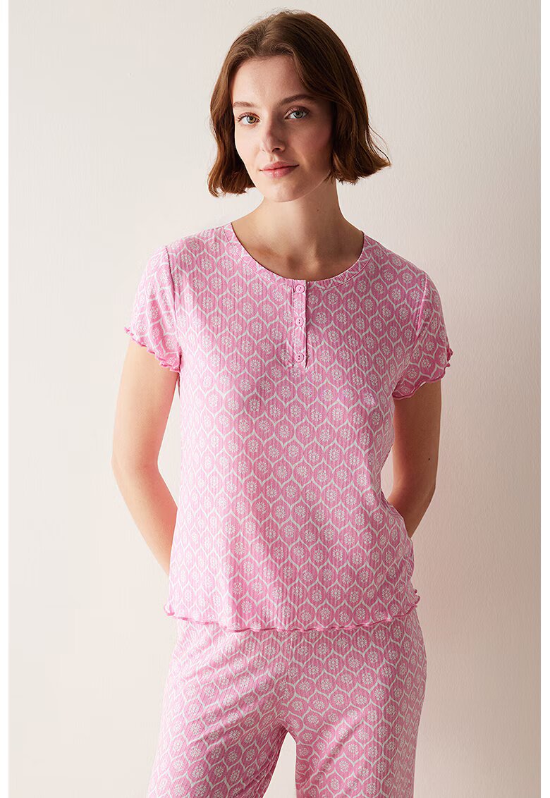 Penti Bluza de pijama cu model si maneci scurte - Roz pastel
