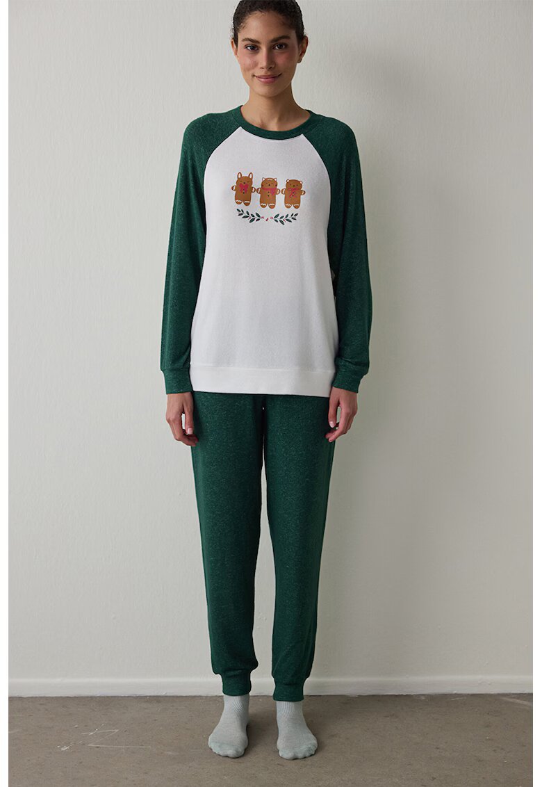 Penti Bluza lunga de pijama - Alb/Verde