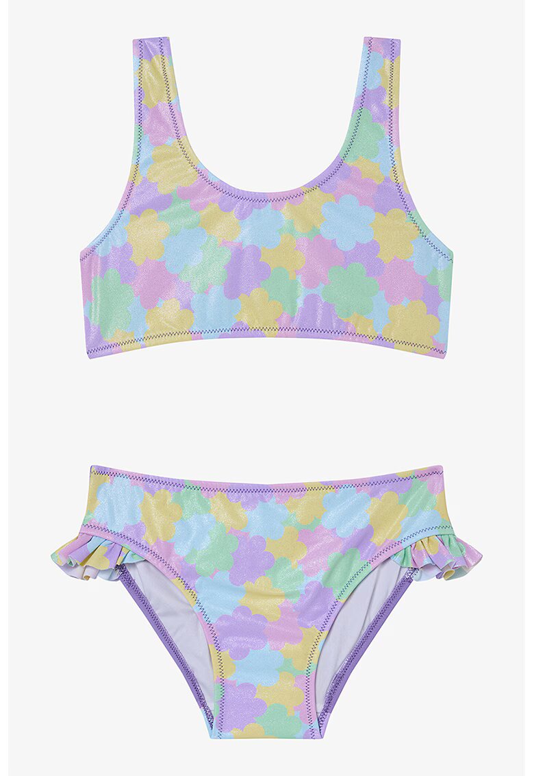 Penti Costum de baie cu doua piese - Albastru pastel/Violet/Galben mustar